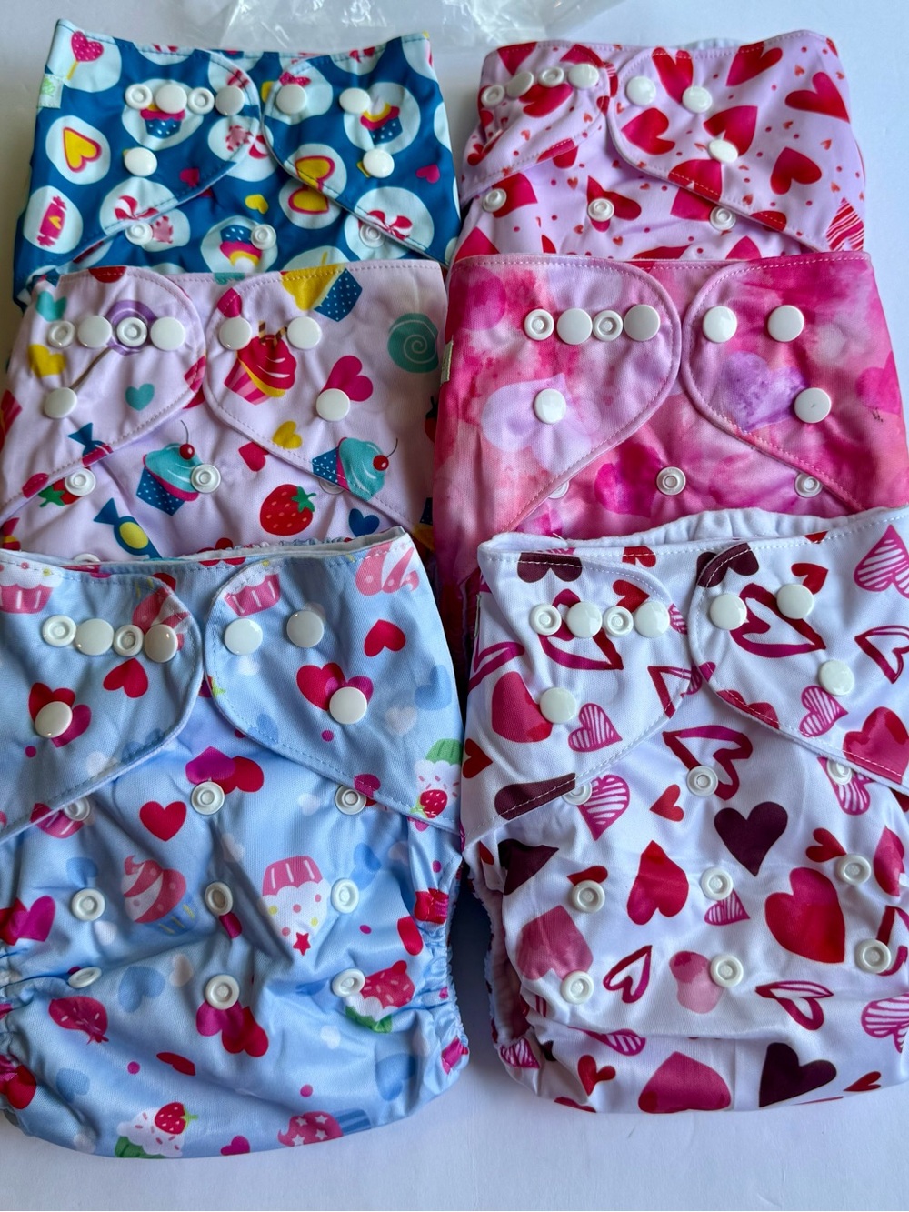 Set of 6 Reusable Cloth Diapers - Colorful Heart & Sweet Prints